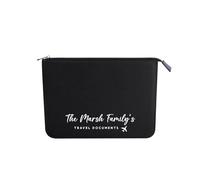 eBuyGB Personalised Family Passport Holder A4 Travel Document Wallet, Faux Leather Travel Folder, Zipped Family Name Passport Organiser, Holiday Travel Pouch for Passports, Boarding Passes (Black)