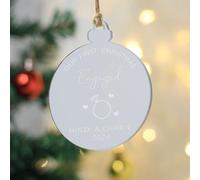eBuyGB Personalised First Christmas Engaged Bauble, Keepsake Christmas Decoration, Gift for Couples, Engagement Gift, Acrylic Xmas Tree Decoration (Silver)