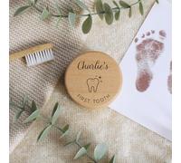 eBuyGB Personalised First Tooth Box, Baby's First Gift, Christening Gift, Wooden Engraved Trinket Box, Baby 1st Tooth