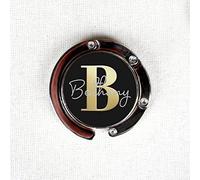 eBuyGB Personalised Foldable Purse Hook, Folding Monogram Handbag Table Hanger, Portable Bag Hanger, Desk Hooks - Initial & Name (Black)