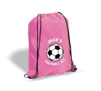 eBuyGB Personalised Football Kit Bag, Custom Kids Drawstring PE Bag, Name Sports Rucksack for School, Boys Girls Gym Backpack, Unisex Back to School Gift (Light Pink)