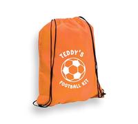 eBuyGB Personalised Football Kit Bag for Boys Girls, Children's Drawstring Rucksack, Sport School PE Bag, Kids Name Unisex Back to School (Orange)