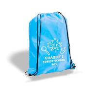 eBuyGB Personalised Forest School Bag, Custom Kids Drawstring Rucksack, PE Kit Bag with Name, Children’s Outdoor Activity Club Backpack (Light Blue)