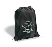 eBuyGB Personalised Forest School Bag, Custom Kids Drawstring Rucksack, PE Kit Bag with Name, Children’s Outdoor Activity Club Backpack (Black)