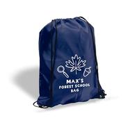 eBuyGB Personalised Forest School Bag, Custom Kids Drawstring Rucksack, PE Kit Bag with Name, Children’s Outdoor Activity Club Backpack (Navy)