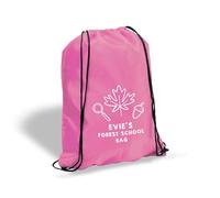 eBuyGB Personalised Forest School Bag, Custom Kids Drawstring Rucksack, PE Kit Bag with Name, Children’s Outdoor Activity Club Backpack (Light Pink)