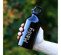 eBuyGB Personalised Girls 400ml Metal Water Bottle with Carabiner Clip - Pretty Love Heart Design (Black)
