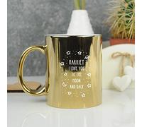 eBuyGB Personalised Gold Mug, I Love You to The Moon & Back, 350ml Engraved Metallic Coffee Mug, Valentine's Day, Mother's Day, Birthday Gift