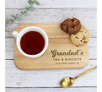 eBuyGB Personalised Grandad's Tea & Biscuits Board, Solid Wood Serving Board, 23L x 15W cm, Father's Day, Birthday Gifts for Grandad