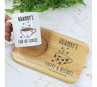 eBuyGB Personalised Grandma's Coffee & Biscuits Board & Mug Set, Mother's Day, Birthday Gifts for Granny, Mum