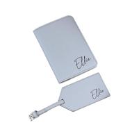 eBuyGB Personalised Grey Passport Holder & Luggage Tag Travel Set with Name, Travel Gift, PU Leather Passport Covers & Suitcase Tag