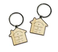 eBuyGB Personalised Home Sweet Home Set of 2 House Shaped Keyrings, Housewarming Gifts, Couple Gifts, New House Keepsake Gift, His & Hers Key Ring