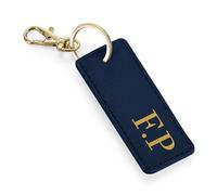 eBuyGB Personalised Initial Keyring, PU Leather Rectangle Keychain with Gold Clip, Monogram Bag Charm, Custom Gift for Her, Bridesmaid, Birthday or Christmas (Navy)