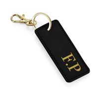 eBuyGB Personalised Initial Keyring, PU Leather Rectangle Keychain with Gold Clip, Monogram Bag Charm, Custom Gift for Her, Bridesmaid, Birthday or Christmas (Black)