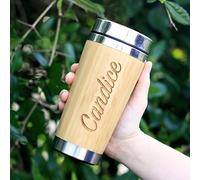 eBuyGB Personalised Insulated 500ml Bamboo Travel Mug, Reusable Drinks Flask, Double Walled Stainless Steel Travel Cup