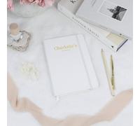 eBuyGB Personalised Journal Notebook, Soft Touch Hardback A5 Lined Journal with Any Name, Travel Dream Journal, To Do List, 2024 Planner Stationery (White)