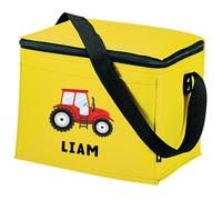 eBuyGB Personalised Kids Tractor Lunch Bag, Custom Name Insulated Cooler Box, Yellow Boys Lunch Cooler Bag for School, Nursery, Picnic, Farm Theme
