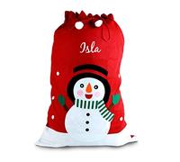 eBuyGB Personalised Large Santa Sack, Felt Drawstring Christmas Stocking, Xmas Toy Gift Bag with Custom Name, 59 x 89 cm (Snowman)