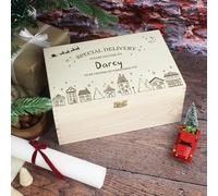 eBuyGB Personalised Large Wooden Christmas Eve Box, Magical Village Theme, Luxury Christmas Eve Crate, Night Before Christmas Box, 30w x 20d x 13.5h