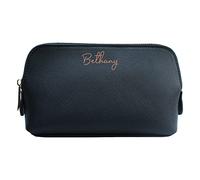 eBuyGB Personalised Make Up Bag, Medium PU Leather Cosmetics Toiletry Bag, Bride Bridesmaid Bridal Party Gift, Multi-Purpose Accessory Case (Black)