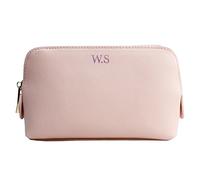 eBuyGB Personalised Make Up Bag, Medium PU Leather Initials Cosmetics Toiletry Bag, Bride Bridesmaid Bridal Party Gift, Monogram Accessory Case (Soft Pink)