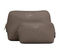 eBuyGB Personalised Make Up Bag, PU Leather Cosmetics Toiletry Bag, Bride Bridesmaid Bridal Party Gift, Multi-Purpose Accessory Case - Medium & Large Set (Taupe)