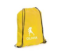 eBuyGB Personalised Martial Arts Bag, Kids Unisex Karate Drawstring Bag Boot Backpack for Sports Day, Girls Boys Rucksack (Yellow)