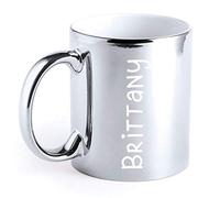 eBuyGB Personalised Metallic Coffee Mug 350ml Ceramic Laser Engraved Tea Cup - Customised Birthday, Christmas, Wedding Gift Idea - Girls Custom Name (Silver)