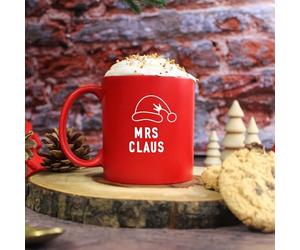 eBuyGB Personalised Mrs Claus Coffee Mug, Red Matt Finish 350ml Tea Cup Christmas Mug, Secret Santa Gift