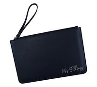eBuyGB Personalised Mrs Clutch Bag for Bride to Be, New Married Name, Bridal Clutch Bag, Bride Handbag, Wedding Day Bag, Honeymoon, Hen Party Gift (Navy)