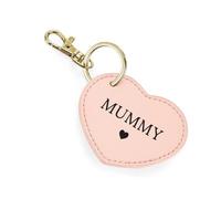 eBuyGB Personalised Mum Keyring, Heart Shaped Key Ring, Mother's Day Gift, Birthday Gift for Mummy, PU Leather Keychain, Named Faux Leather Bag Tag (Soft Pink)