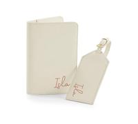 eBuyGB Personalised Named Passport Holder & Luggage Tag Travel Set, Travel Gift, PU Leather Suitcase Tag & Passport Covers (Oyster)