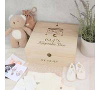 eBuyGB Personalised New Baby Wooden Keepsake Box, New Born Baby, New Baby Gift, New Parents Gift, Special Memory Box (32 cm Square)