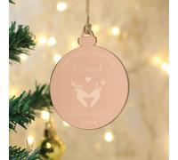 eBuyGB Personalised Our First Christmas Married Bauble, Mirrored Hanging Decoration, Couples Gift, Xmas Tree Ornament Keepsake, 1st Christmas Mr & Mrs Bauble (Rose Gold)