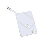 eBuyGB Personalised Passport Holder & Luggage Tag Travel Set with Initials, PU Leather Luggage, Passport Covers, Honeymoon Gift for Couple (Soft White)