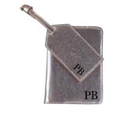 eBuyGB Personalised Passport Holder & Luggage Tag Travel Set with Initials, PU Leather Luggage, Passport Covers, Honeymoon Gift for Couple (Rose Gold)