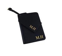 eBuyGB Personalised Passport Holder & Luggage Tag Travel Set with Initials, PU Leather Luggage, Passport Covers, Honeymoon Gift for Couple (Black)