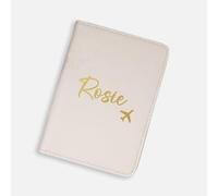 eBuyGB Personalised Passport Holder, Passport Cover, Holiday Travel Gift for Her, Destination Wedding, Aeroplane Gift (Oyster)