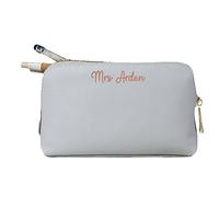 eBuyGB Personalised Pencil Case, Thank You Gift for Teacher, New Teaching Assistant Gifts, Back to School, End of Year, Medium PU Leather Toiletry Beauty Bag (Soft Grey)