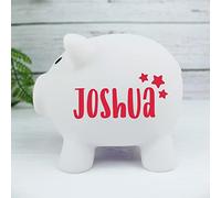 eBuyGB Personalised Plastic Piggy Bank, Kids Money Box, Saving Money Jar Keepsake for Children, Novelty Gift (White)
