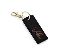 eBuyGB Personalised PU Leather Keyring, Custom Name Key Chain, Gift for Her, Bridesmaid Bag Charm, Car Keyring, Wedding Party Favour (Black)