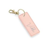 eBuyGB Personalised PU Leather Keyring, Custom Name Key Chain, Gift for Her, Bridesmaid Bag Charm, Car Keyring, Wedding Party Favour (Soft Pink)