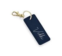 eBuyGB Personalised PU Leather Keyring, Custom Name Key Chain, Gift for Her, Bridesmaid Bag Charm, Car Keyring, Wedding Party Favour (Navy)