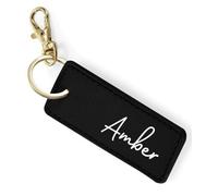 eBuyGB Personalised PU Leather Keyring with Name, Custom Rectangle Keychain for Women, Gift for Her, Bridesmaid, Birthday, Mother’s Day, Bag Charm, Car Key Holder (Black)