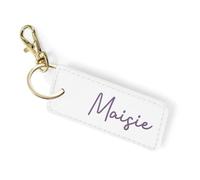 eBuyGB Personalised PU Leather Keyring with Name, Custom Rectangle Keychain for Women, Gift for Her, Bridesmaid, Birthday, Mother’s Day, Bag Charm, Car Key Holder (Soft White)