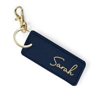 eBuyGB Personalised PU Leather Keyring with Name, Custom Rectangle Keychain for Women, Gift for Her, Bridesmaid, Birthday, Mother’s Day, Bag Charm, Car Key Holder (Navy)