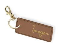 eBuyGB Personalised PU Leather Keyring with Name, Custom Rectangle Keychain for Women, Gift for Her, Bridesmaid, Birthday, Mother’s Day, Bag Charm, Car Key Holder (Tan)