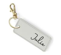 eBuyGB Personalised PU Leather Keyring with Name, Custom Rectangle Keychain for Women, Gift for Her, Bridesmaid, Birthday, Mother’s Day, Bag Charm, Car Key Holder (Soft Grey)