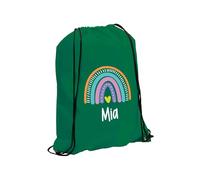 eBuyGB Personalised Rainbow Drawstring, Childs PE, Sports Day, Girls Swimming, Custom Name, Party Goodie, Primary School PE Kit (Green)