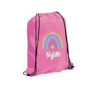eBuyGB Personalised Rainbow Drawstring, Childs PE, Sports Day, Girls Swimming, Custom Name, Party Goodie, Primary School PE Kit (Light Pink)